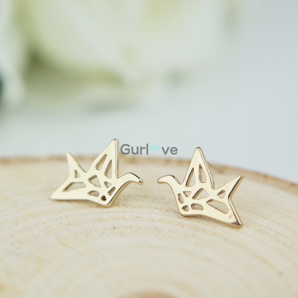 Origami Bird Stud Earrings - Picture 3 of 4